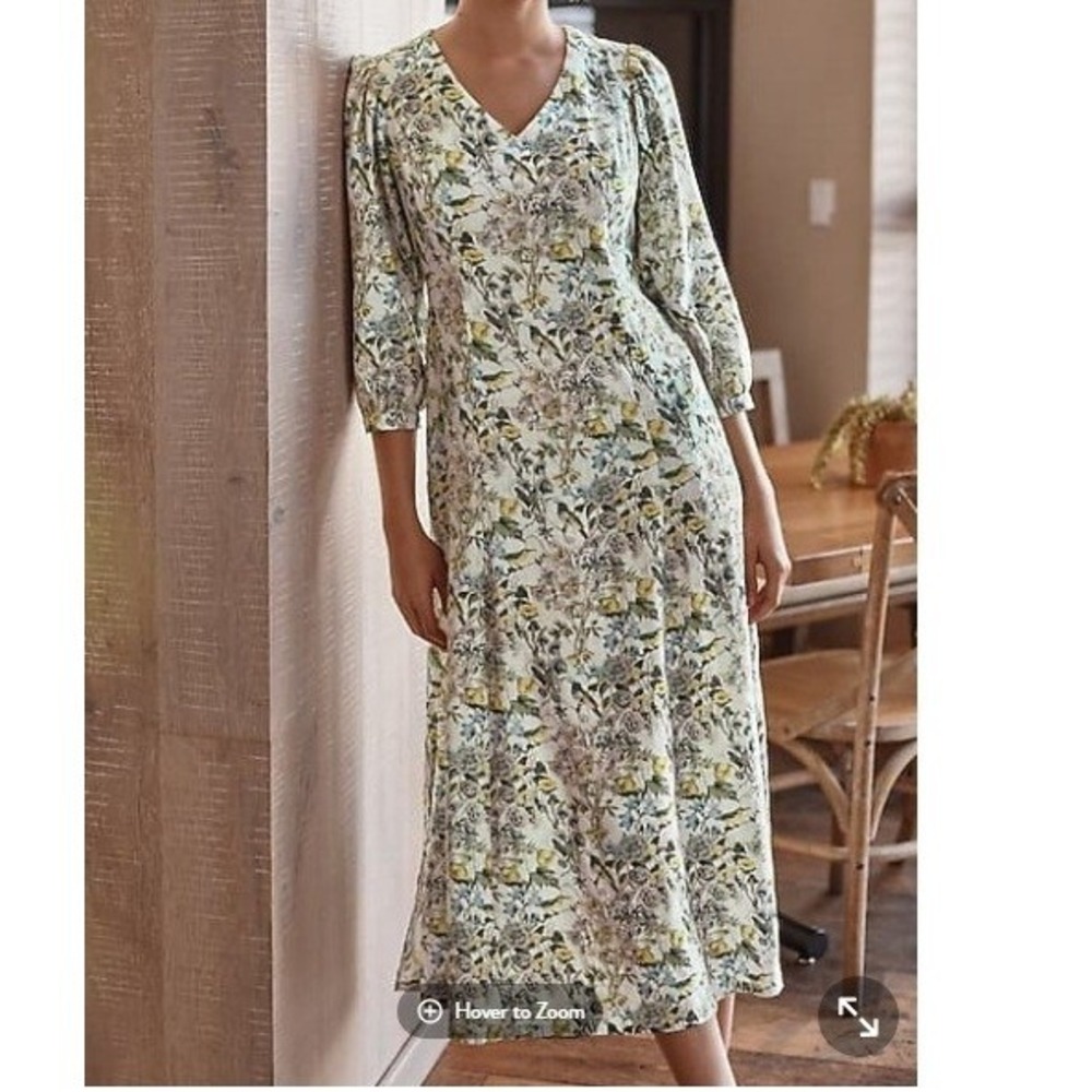J. Jill Floral Midi Dress in Light Green and Cream